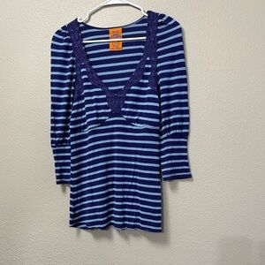 Vintage Free People V-Neck Striped Top